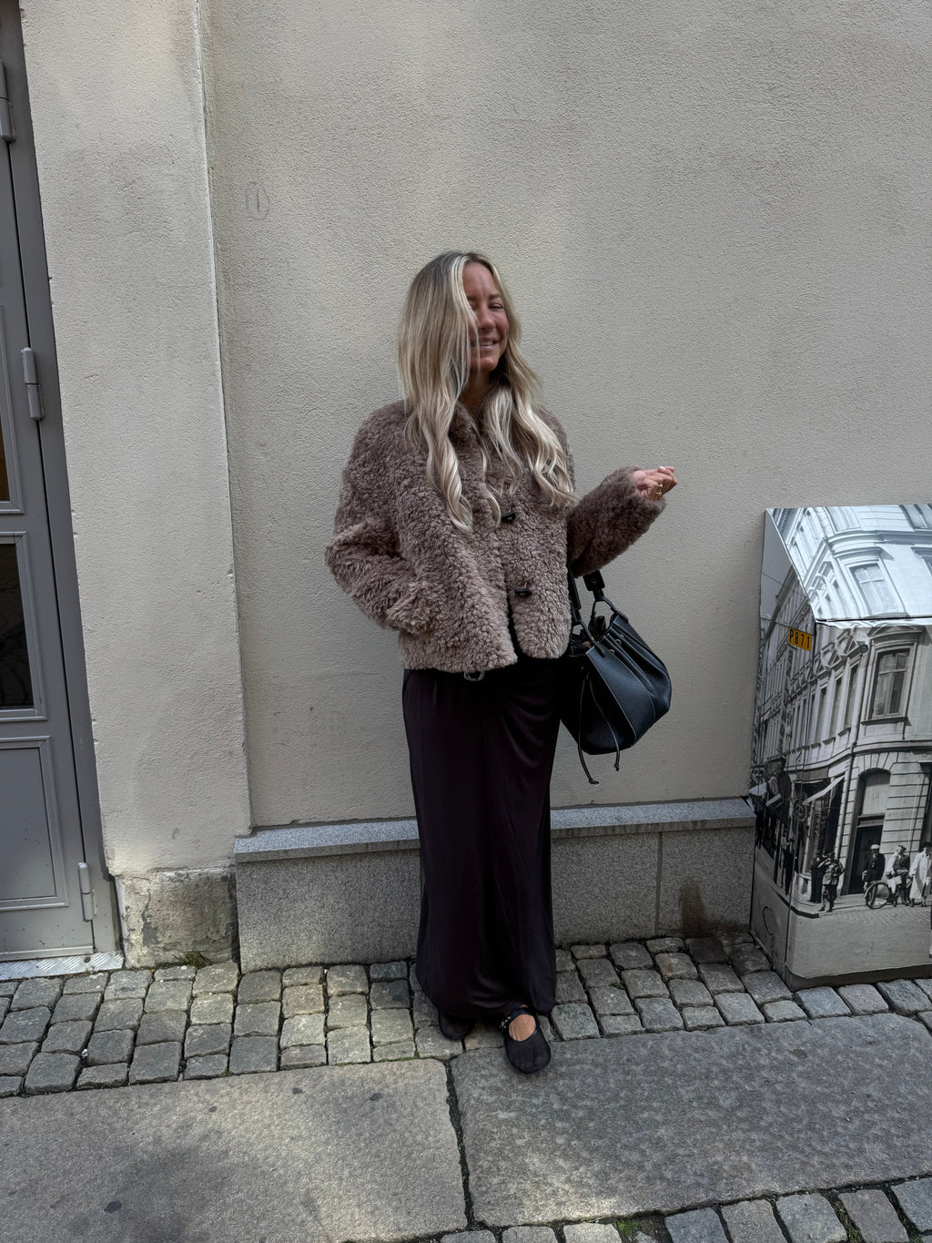 Nala kurze Felljacke Taupe